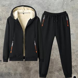 TEMU 남성용 기모 안감 두꺼운 캐주얼 운동 오픈 가디건 및 후드 세트