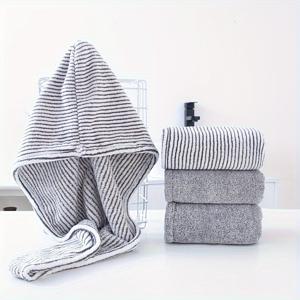 TEMU 대나무 숯 헤어 타월 캡 여성용 이중 레이어 두꺼운 흡수성 퀵 드라이 신상 대나무 섬유 목욕 캡 고급스러운 헤어 타월