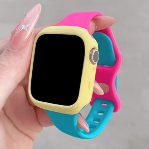 TEMU 여성 남성 2 IN 1 시계 밴드 & 케이스, 패셔너블 귀여운 조절 가능한 실리콘 시계 스트랩 & 부드러운 홀아웃 방탄 보호 케이스, Apple Watch 밴드 38/40/41/42/44/45/49mm 호환, Apple Watch Series Ultra/SE/11/10/9/8/7/6/5/4/3/2/1 호환, 스마트워치 액세서리