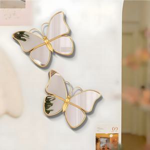 TEMU 1개/2개의 창의적인 장식용 거울 세트, 라이트 럭셔리 레트로 나비 장식품, 거실 배경 벽 장식을 위한 창의적인 나비 매달린 거울