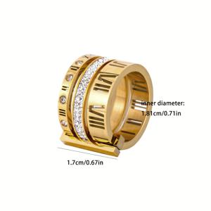 TEMU 고급스러운 빈티지 패션 304 스테인리스 스틸 18K 금도금 라인스톤 인레이 홀로우 로마 숫자 남성용 반지, 파티 선물 추천