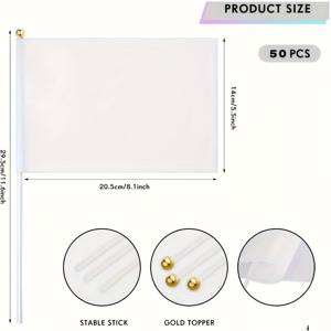 TEMU 수화 전사에 완벽한 소형 흰색 깃발 50개 대량 팩입니다. 스틱이 함께 제공되는 솔리드 무늬 흰색 깃발은 프로젝트, 정원 장식, 자동차 파레ード, 개장식, 생일 축하, 결혼식 및 다양한 행사에 이상적입니다.