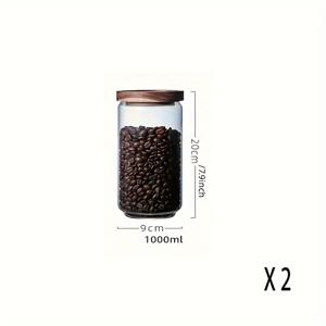 TEMU 2개 유리 밀폐 병 - 식품 등급, 투명, 나무 뚜껑 - 커피 원두, 비스킷, 스낵, 사탕 및 향신료 보관에 적합 - 축제 테마 주방 보관 용기. 나무 뚜껑 포함 - 손세척, 다용도