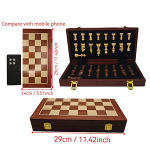 TEMU 1개 나무 체스 11.4인치 체스 보드 게임, 체스 말 포함, 수납 슬롯 접이식 여행용 체스