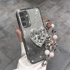 TEMU 휴대폰 케이스 - 그라데이션 글리터, 삼성 갤럭시 S25 케이스 S24 러브 스탠드, 삼성 갤럭시 S25울트라 라인스톤 럭셔리 S24플러스 패션 진주 팔찌 S22+ 신형 S23울트라 투명 S24울트라 소프트 쉘