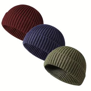 TEMU 남녀공용 챙 없는 비니 3개, 캐주얼 스타일 피셔맨 햇, 짧은 골지 챙 없는 비니, 가볍고 따뜻한 겨울 모자