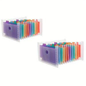 TEMU 2개 투명 확장 파일 폴더 포켓, 컬러풀 라벨 포함 - 튼튼한 PP 소재, 대용량 17X11cm 문서 및 영수증 정리함, 가정 및 사무실용