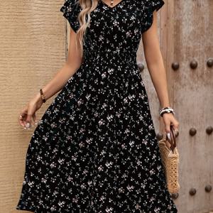 TEMU 트와일라잇 디렉셔널 봄/여름 휴가 신상 여성 프린트 패치워크 V넥 반팔 드레스