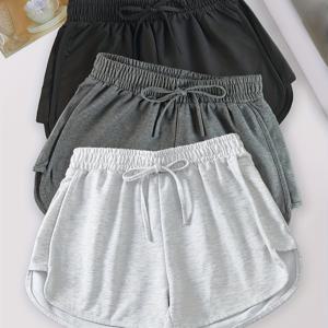 TEMU 3pcs 세트 - 여름 여성용 경량 반바지 (탄성 허리 밴드), 루즈핏 통기성 캐주얼 팬츠, 러닝 및 요가에 적합, 편안한 핫팬츠