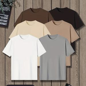 TEMU 남성용 폴리에스터 캐주얼 티셔츠 6종 세트, 라운드넥, 남성용 단색 홈웨어