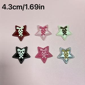 TEMU 6개 세트 달콤한 쿨 핫핑크 베이지 레드 리본 홀로우 레이스 오각형 별 장식 휴대폰 케이스 참 컬러풀 스타 귀여운 만화 수제 헤어 클립 신발끈 버클 냉장고 스티커 재료 레진 액세서리 DIY 공예