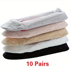 TEMU 봄 여름용 여성 보트 양말 슬리퍼 5/10켤레, 패셔너블하고 섹시한 레이스 인비저블 양말, 실리콘 미끄럼방지 초박 스타킹