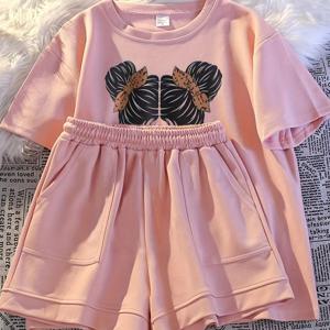 TEMU 여아용 투피스 여름 의상, 스타일리시하고 트렌디한 캐주얼 스포츠웨어, 반바지 포함, 2025년 신상 디자인, 야외 활동에 적합