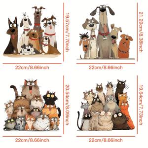 TEMU 귀여운 고양이와 개 가족 만화 열전사 스티커 4개 세트 - 애니메이션 테마 PVC 비닐 아이언온 어플리케 패치, DIY 티셔츠, 배낭, 의류용 - 혼합 색상, 내구성 있고 생동감 있는 디자인, 귀여운 스티커