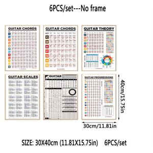 TEMU 6개/세트 무테 기타 이론 기타 음악 교육 포스터 스케일 차트 기타 코드 서클 오십 스케일 학습 학교 가정 장식 그림