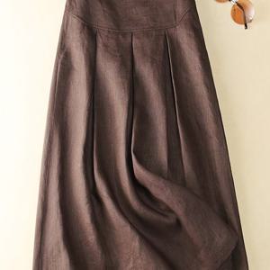 TEMU 빈티지 가벼운 여성용 린넨 A라인 스커트, 신상 여름 컬렉션, 아티스틱 캐주얼 스타일, 편안하고 넉넉한 핏, 다용도