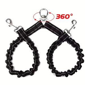 TEMU 360° 회전 스프링 장착 이중 개 목줄: 엉킴 방지, 와이어 연장 및 신축성 포함, 두 마리 강아지를 위한 이중 개 목줄 분리기