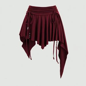 TEMU 여성용 새로운 스타일 스커트, 비치 캐주얼, 드로스트링 허리, 비대칭 러플 밑단 미니 스커트