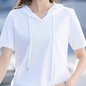 TEMU 후드가 있는 여성용 새로운 여름 반팔 티셔츠, 한국 스타일, 루즈핏, 캐주얼, 매력적인 디자인