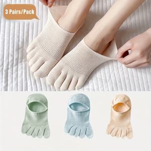 TEMU 여성 여름용 얇은 5발 양말 3켤레, 통기성 및 땀 흡수, 로우컷 보이지 않는 분할 발가락 짧은 양말