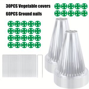 TEMU 10/20/30개 조절 가능한 회전 통풍구가 있는 투명 벨 커버 재사용 가능한 식물 보호용 가든 클로쉬 + 20/40/60개 지면 스테이크 포함, 동물, 새, 닭으로부터 정원 보호