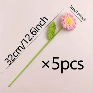 TEMU 손으로 짠 크로셰 인조 /데이지 꽃다발 5개/10개 - 웨딩, 어버이날 선물, 사무실/책상 장식용 리얼한 수제 인조 데이지 (화분 미포함)