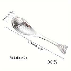 TEMU 304 스테인리스 스틸 스푼 5개 세트: 창의적인 만화 물고기 스푼, 디저트 스푼, 수프 스푼, 밥주걱, 금도금 젓가락 스푼