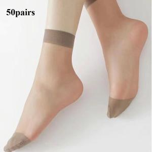 TEMU 100개/50켤레 투명 여름 양말, 초박형 여성용 나일론 양말, 신축성 있는 봄 스타킹