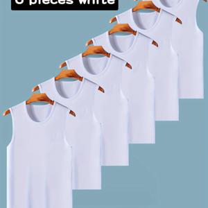 TEMU 남성용 와이드 숄더 민소매 탱크 탑 6종 세트, 얇은 단색 라운드넥 조끼 (블랙, 화이트, 그레이), 스포츠 및 피트니스에 적합, 편안한 착용감