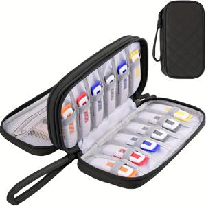 TEMU 18구 USB 플래시 드라이브 정리함 - 휴대용 보관 가방, SD 카드, 플래시 드라이브 및 SD 카드에 적합, 지퍼 잠금 장치가 있는 내구성 있는 폴리에스터 소재, 여행 및 사무실 사용을 위한 컴팩트한 디자인, 여행용 보관 솔루션 | 재봉 텍스처 디자인 |