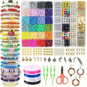 TEMU 2D 플랫 - 7200개 클레이 비즈 팔찌 비딩 키트, 우정 팔찌 키트 플랫 비즈 주얼리 제작용, 팔찌 목걸이 공예용 폴리머 헤이시 비즈 세트