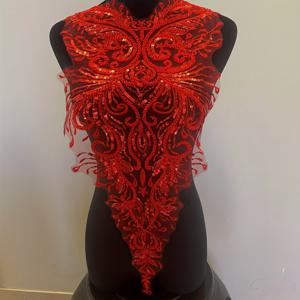 TEMU 꽃무늬가 있는 우아한 빨간색 자수 세퀸 드레스 - 소매 없는, 비즈 디테일, 공식 행사에 완벽한, 공식 의상| 세밀한 디자인| 자수 장식