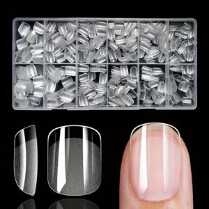 TEMU 600개 짧은 코핀형 네일 스티커 - 12가지 사이즈 투명 아크릴 발레 스타일 손톱, 매트 & 광택 블랙 옵션, 풀 커버 소프트 젤 X 네일 DIY 살롱용, 간편한 적용 필수 네일 아트 키트, 우아한 디자인 뷰티 액세서리