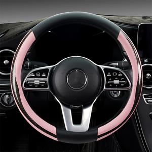 TEMU 광택 카본 파이버 자동차 핸들 커버 -15인치 핸들 커버 인조 가죽 편안하고 내마모성 차량 내부 장식