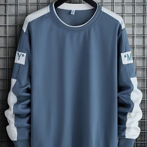 TEMU 1개 남성 캐주얼 스포츠웨어 탑, 풀오버 패션 긴팔, 봄과 가을 야외 일상 러닝용, 컬러블록 레터 남성 스웨트셔츠