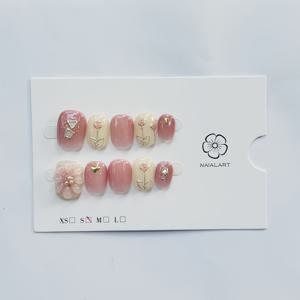 TEMU 핸드메이드 푸시 타입 네일 패치 핸드메이드 숏 튤립 핑크 젠틀 시리즈 인조 손톱