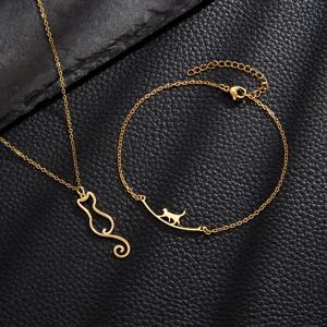 TEMU 여성을 위한 귀여운 고양이 목걸이 2개 세트 - 골든 카와이 펜던트 팔찌 및 발찌 주얼리 체인 - 고양이 애호가를 위한 선물, 스테인리스 스틸 재질, 보석 없음.