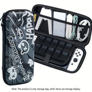 TEMU Switch OLED용 수납 파우치, 충전 케이블 및 최대 10개 게임 카드 수납이 가능한 넉넉한 공간, 손목 스트랩 장착, Switch 추가 장비를 여행할 때 필수품으로, 휴대하기 쉬움
