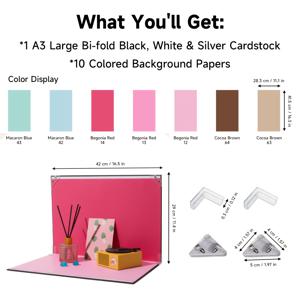 TEMU 16.3X11.1인치 단색 무반사 플랫 레이 배경 용지로 구성된 사진 배경 보드 7종 세트입니다. 촬영 추가, 보석 및 화장품 촬영에 적합합니다.