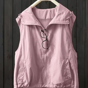 TEMU 2025 여름 신상 솔리드 컬러 후드 베스트 여성 캐주얼 루즈핏 가디건 아우터웨어 탑