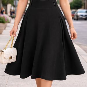 TEMU 여성용 클래식 블랙 하이웨이스트 A라인 스커트, 캐주얼과 업무 장소 모두에 어울리는 다용도