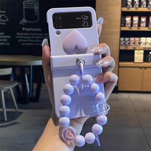 TEMU 폰케이스: Y2K 스타일리시 러브 하트 솔리드 컬러 접이식 폰케이스, 3D 카툰 토끼 꽃 비즈 체인, for Flip 7 6 5 4 3 호환, 한국식 귀여운 매트 PC 하드 백커버