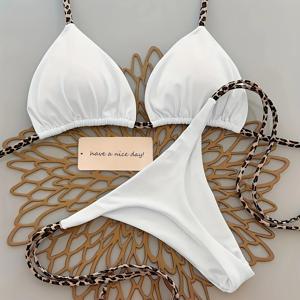 TEMU 여성 패션 두 조각 비키니 수영복, 프린트 타이, 해변 휴가 세트, 해변 휴가에 적합