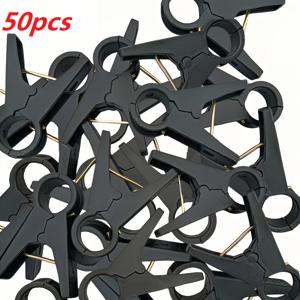 TEMU 50개 재사용 가능한 블랙 정원 덩굴 클립 - 오이 고추 토마토용 내구성 가벼운 식물 지지대 - 견고한 그립, 온실 및 야외 정원용 다기능 식물 홀더, 식물 지지대 클립, 튼튼한 디자인, 내구성 플라스틱