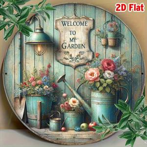 TEMU 2D 플랫, 2D 플랫 1개 - 레트로 'My Garden' 나무 명판 - 20.32Cm 원형 장식 간판, 꽃, 랜턴, 도구 포함, 컨트리 스타일 벽 또는 야외 홈 데코에 적합, 정원 애호가를 위한 훌륭한 선물