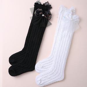 TEMU 여아용 긴 튜브 양말 2켤레 세트 (메시 플로럴 디자인 및 리본 장식), 사계절용으로 적합하며, 신학기 시즌에 학교 유니폼 및 다양한 드레스와 함께 입히기에 완벽합니다.