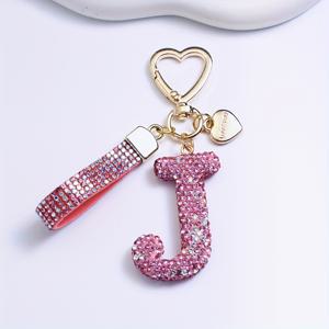 TEMU 라인스톤 장식 PVC 키체인 - 핑크 & 화이트 이니셜, 커프 클로저, 전원 불필요 - 엄마, , 파티, 생일 선물로 완벽