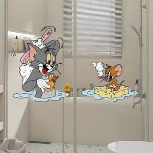 TEMU 2개입 톰 앤 제리 유리 스티커 창의적인 디자인, 욕실 샤워 도어 자가 접착 스티커, 주방 도어 및 샤워 유리 도어 장식에 적합, 창의적이고 재미있는 스티커로 행복한 공간을 만들기 쉽습니다.