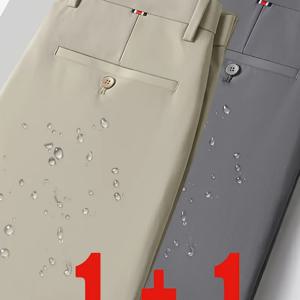 TEMU 남성 여름 비즈니스 정장 바지 2벌 세트, 폴리에스터 소재, 다림질 불필요, 세탁기 사용 가능, 블랙, 그레이, 카키 색상, 파티, 데이트, 가벼운 비즈니스 행사에 적합