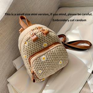 TEMU 여성 미니 패션 스트로브 브레이드 백팩 클래식 귀여운 자수 꽃 캐주얼 3-in-1 여행용 스몰 백팩
